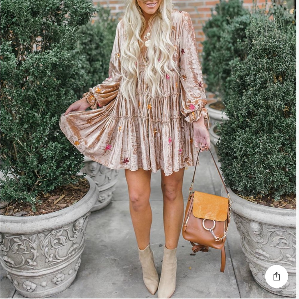 XS Rococo Sand Boho Velvet Dress